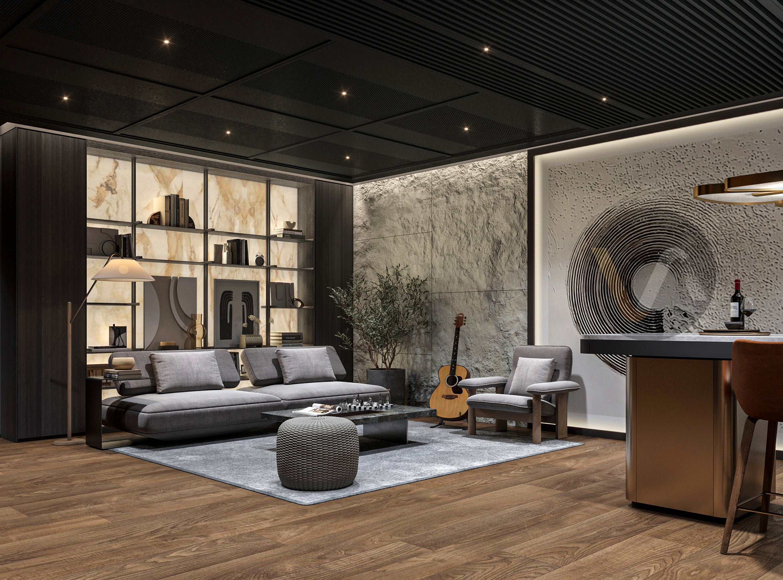 Basement interior design vizthetics 3D visualization